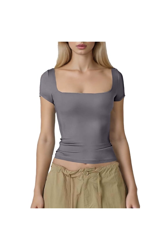 Women's Short Sleeve Slim Square Neck T Shirt Comfort Dressy Casual Stylish Summer Tee Tops for Women