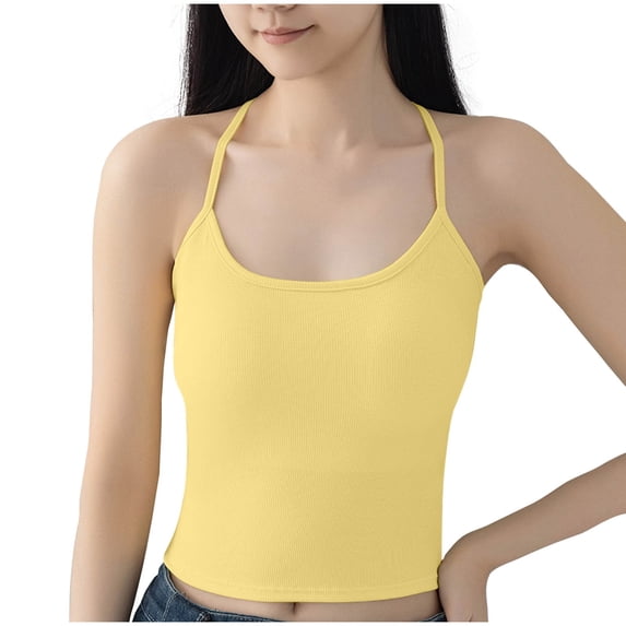 Enridrech Women's Spaghetti Strap Tank Top Summer Comfort Sleeveless Solid Color Crop Basic Tanks Tops for Women