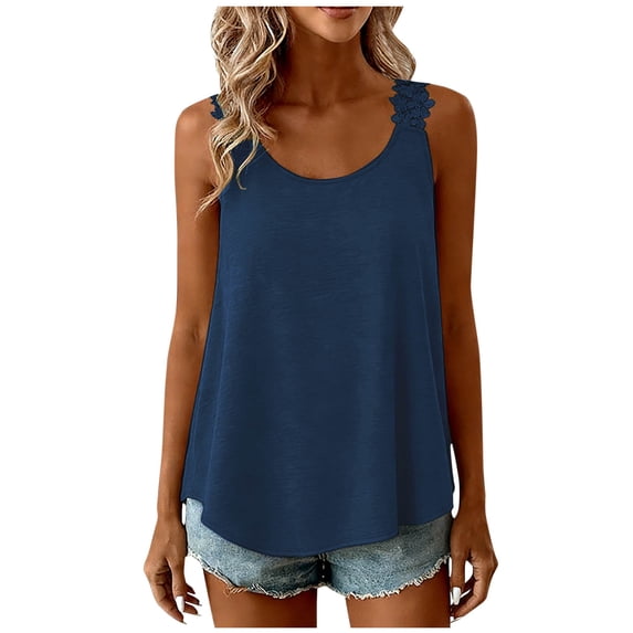 Enridrech Womens Casual Loose Tanks Top Fashion Lace Breathable Tops Going out Summer Plain Outfits for Women