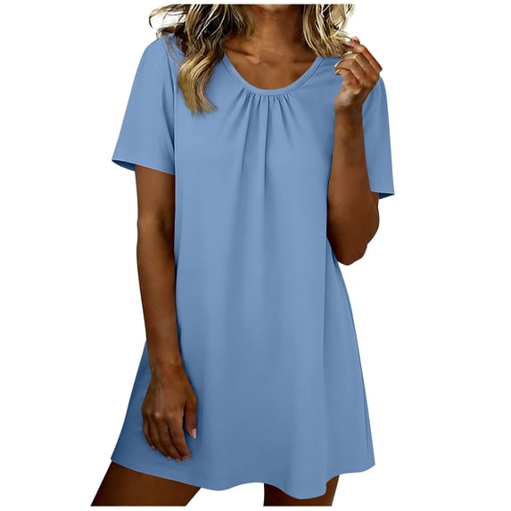 Enridrech Womens Nightgown Sleepwear Short Sleeve Top Summer Loungewear Casual Crew Neck Pajamas Tops for Women