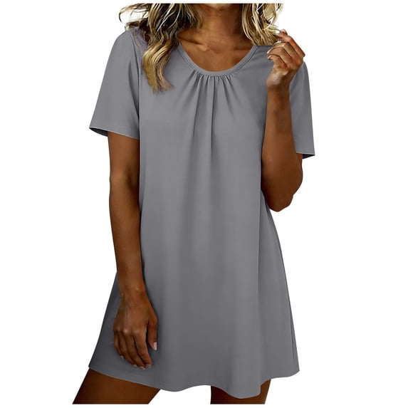 Enridrech Womens Nightgown Sleepwear Short Sleeve Top Summer Loungewear Casual Crew Neck Pajamas Tops for Women