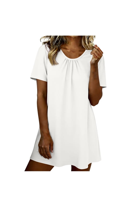 Womens Nightgown Sleepwear Short Sleeve Top Summer Loungewear Casual Crew Neck Pajamas Tops for Women