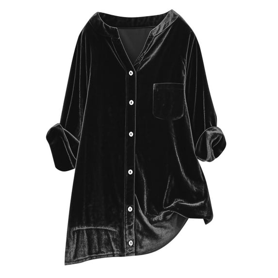 Enridrech Womens Velvet Tops Casual Vintage Long Sleeve Button down Shirts Trendy Clothes with Pockets