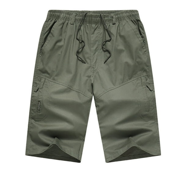 Enridrech X-5XL Men Cargo Cotton Shorts Comfortable Breathable Summer Solid Color Short Pants with Elastic Waist