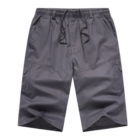 Enridrech X-5XL Men Cargo Cotton Shorts Comfortable Breathable Summer Solid Color Short Pants with Elastic Waist
