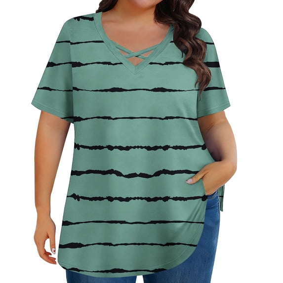 Enridrech XL-5XL Women Plus Size Shirt Fashion Striped Short Sleeve Tops Summer Comfort Casual Loose T Shirts