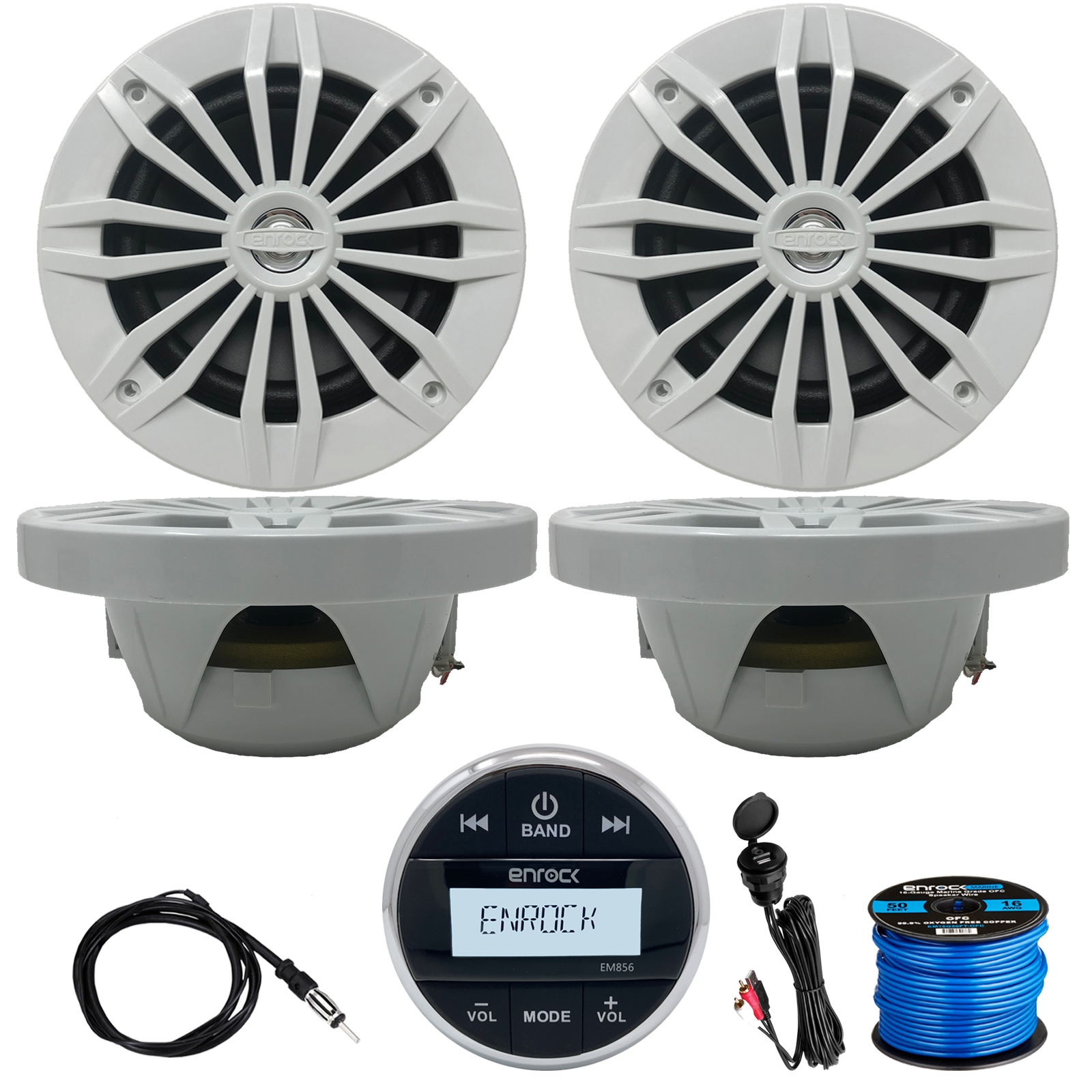 Enrock EM856 Gauge Mount Media Center MarineGrade Receiver, 4 x