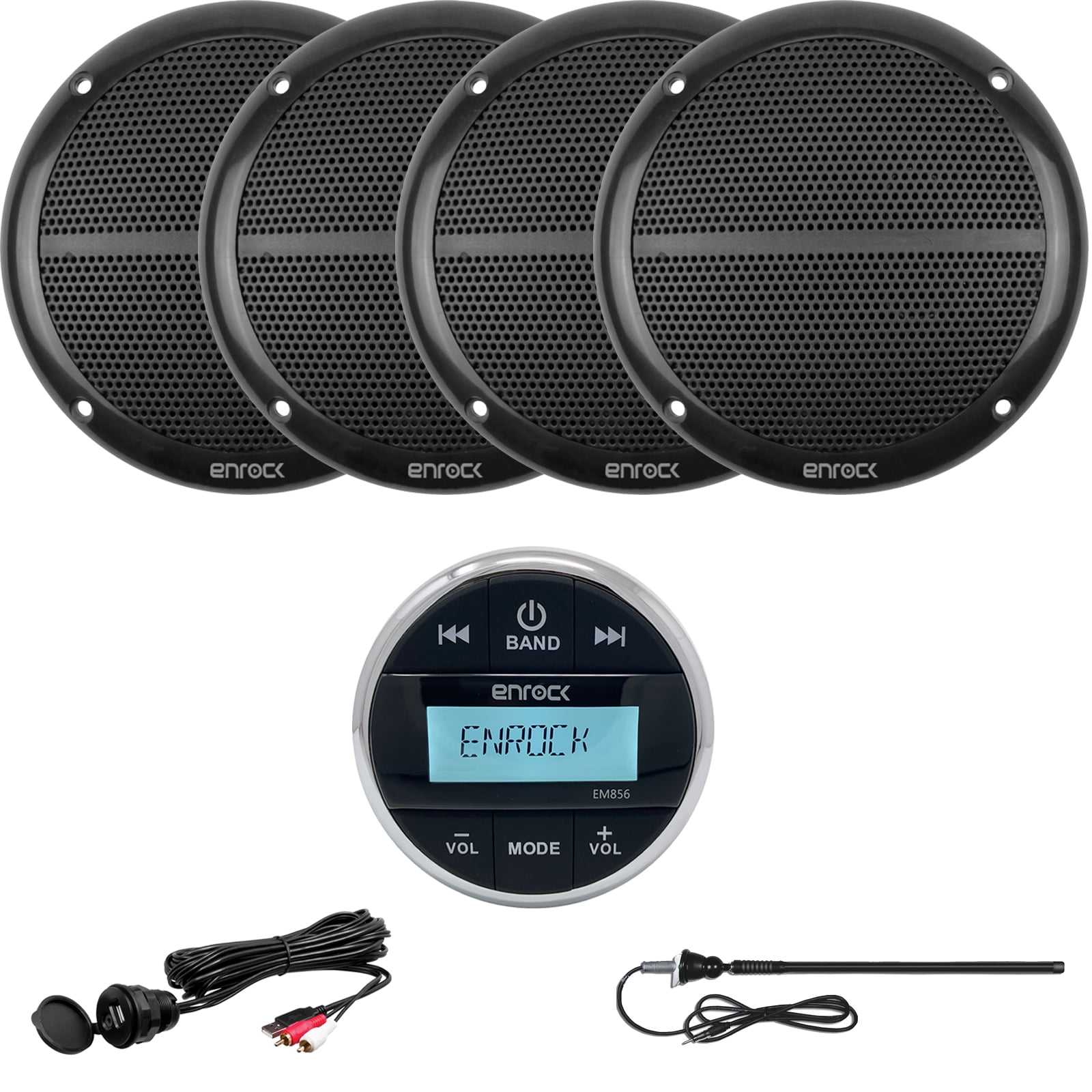 Enrock Gauge Style Media Center Marine Grade Bluetooth Receiver, 4 x