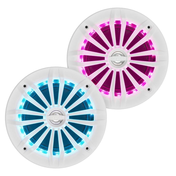 EnrockMarine 6.5-Inch White 2 Way, 200 Watt, Marine, Loudspeaker Featuring Multi Color Illumination Options and Remote Control, Set of 2