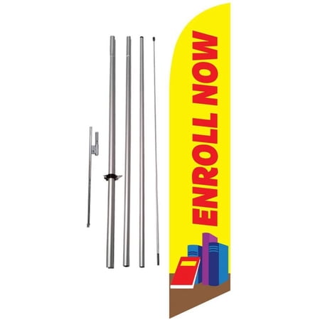 Enroll Now Preschool Daycare Feather Banner Swooper Flag Kit w/Spike