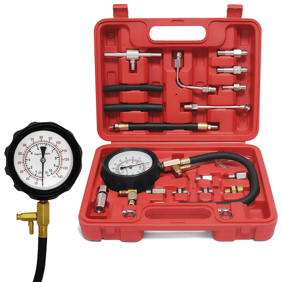 Enroslu 19 PCS Fuel Pressure Gauge Tester Kit, 0-140PSI Oil Pressure Tester Kit, Gasoline Pressure Diagnostic Tools, Oil Pressure Gauge Kit for Cars