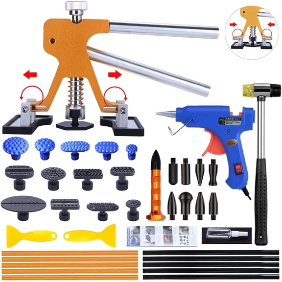 Enroslu 64PCS Auto Dent Puller Kit, Paintless Dent Repair Tool, Adjustable Car Dent Remover Kit with Rubber Hammer and Metal Tap Down Pen for Car