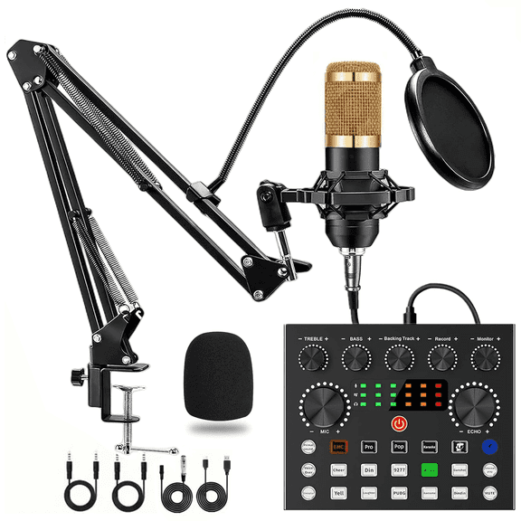 Enroslu BM-800 Podcast Microphone Bundle Kit with Sound Card - Studio Condenser Mic for PC/Laptop/Mac/Phone, Recording & Live Streaming Equipment for Broadcasting, YouTube