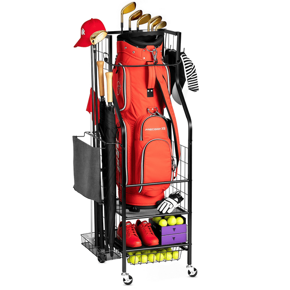 Enroslu Golf Bags Storage Garage Organizer, Golf Bag Storage Rack with Wheels for Garage, Golf Bag Stand for Golf Bags, Clubs, Balls, Golf Equipment Accessories