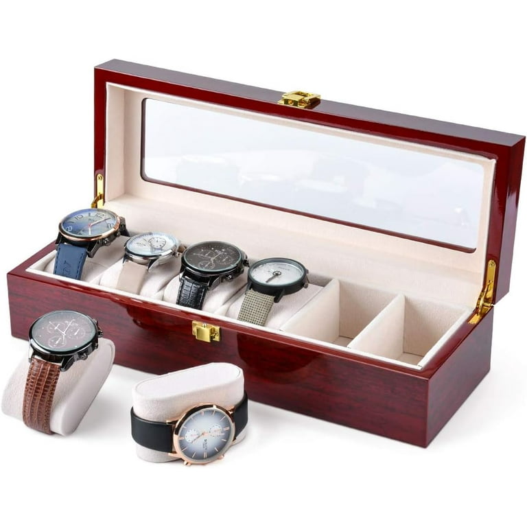 Enroslu Premium Watch Box for Men Made of 100 Real Wood with Space for 6 Large Watches Elegant Wooden Storage Box with Glass Window
