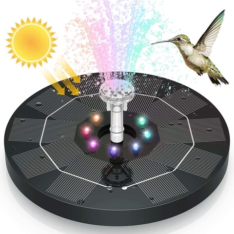 Enroslu Solar Fountain, Solar Bird Bath Fountain, Solar Powered Water Fountain with Color LED Lights 8 Nozzles for Bird Bath, Fish Tank, Pool, Aquarium and Garden Decoration