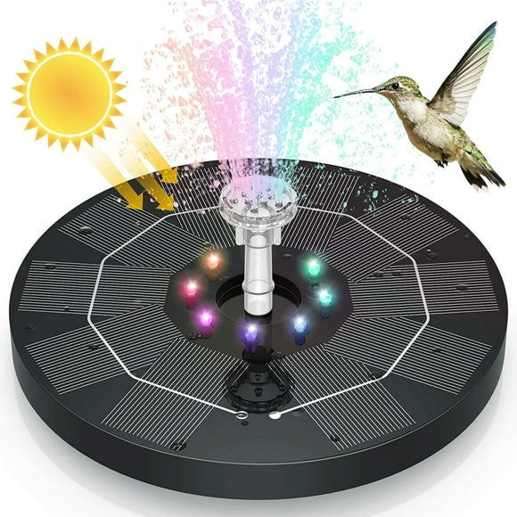 Enroslu Solar Fountain, Solar Bird Bath Fountain, Solar Powered Water Fountain with Color LED Lights 8 Nozzles for Bird Bath, Fish Tank, Pool, Aquarium and Garden Decoration