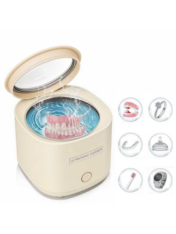 Ultrasonic Cleaner for Dentures, 42kHz Portable Professional Ultra Sonic Machine Jewelry, Mouth Guard, Rings, Silver, Watches, Diamonds, Coins, Razors