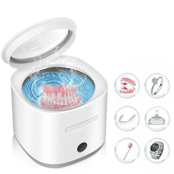 Enroslu Ultrasonic Cleaner for Dentures, 42kHz Portable Professional Ultra Sonic Machine Jewelry, Mouth Guard, Rings, Silver, Watches, Diamonds, Coins, Razors
