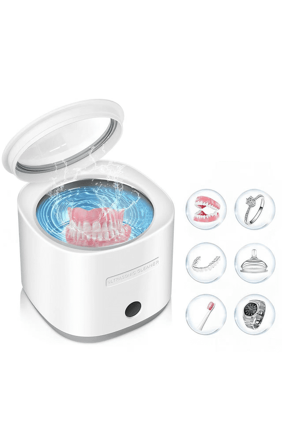 Ultrasonic Cleaner for Dentures, 42kHz Portable Professional Ultra Sonic Machine Jewelry, Mouth Guard, Rings, Silver, Watches, Diamonds, Coins, Razors