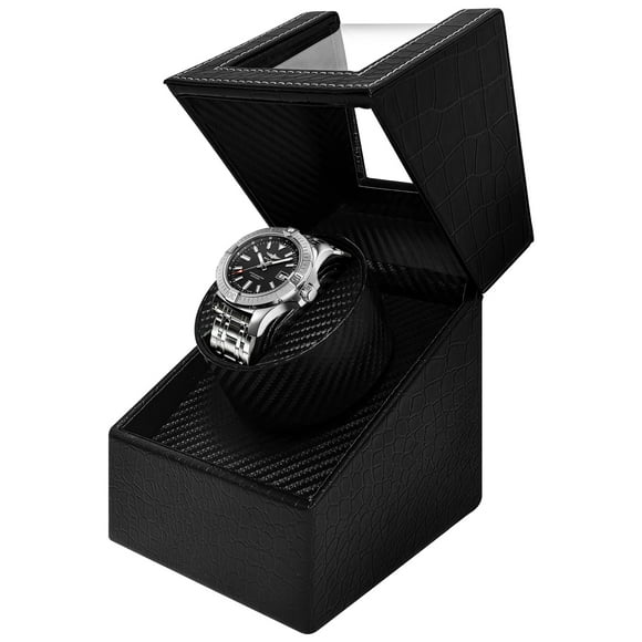 Watch Winder for Automatic Watches,Automatic Watch Winder Box, Watch Winder for Women's and Men's Watches with Quiet Motor, Flexible Leather Pillow Fit (Black)