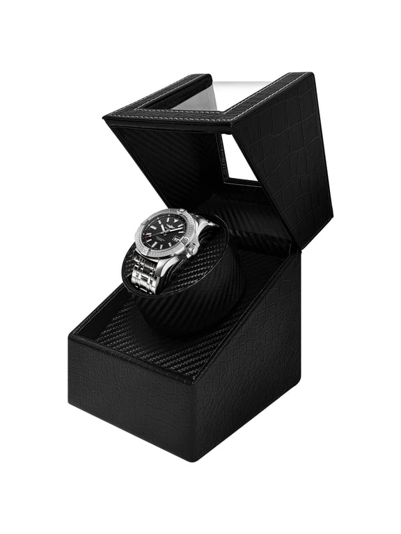 Watch Winder for Automatic Watches,Automatic Watch Winder Box, Watch Winder for Women's and Men's Watches with Quiet Motor, Flexible Leather Pillow Fit (Black)