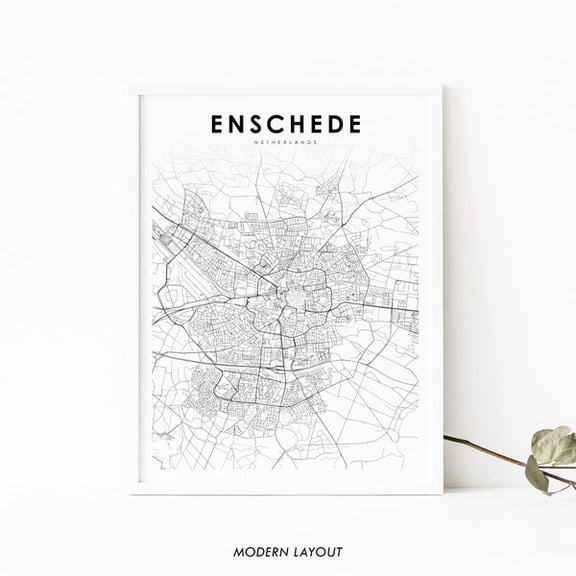Enschede Netherlands Map Print, Map Art Poster, Eanske Overijssel City Street Road Map Print, Nursery Room Wall Office Decor, Map- Wall Art Print, 8x12 UNFRAMED