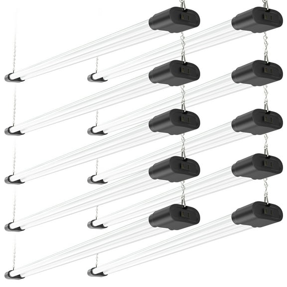 Ensenior 10 Pack Linkable Led Shop Light 4ft for Garage, 4400 High Lumens, 5000K Daylight, 48 Inch Utility shop led lights, Surface or Hanging Mount Fixtures, Black, ETL Certified