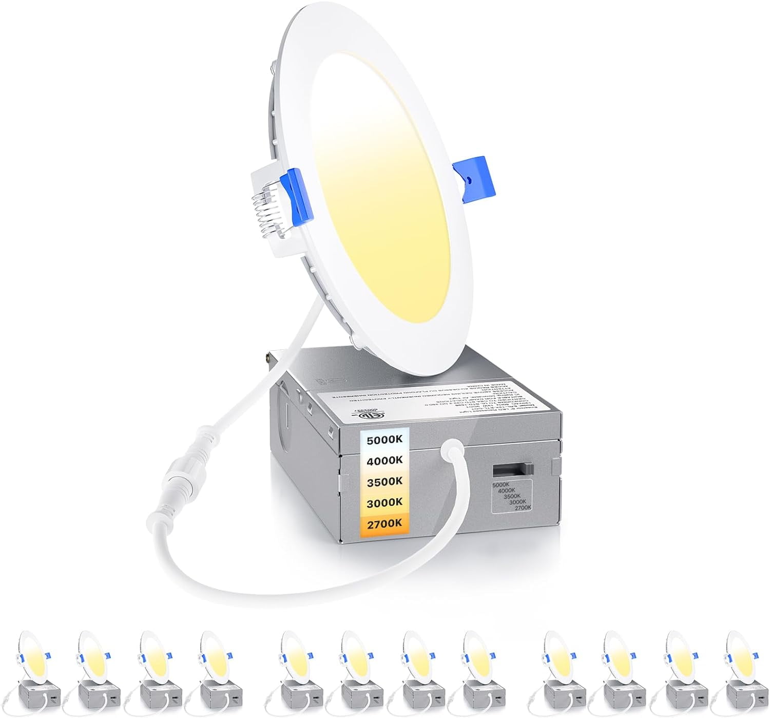 Ensenior 12 Pack 4 Inch LED Recessed Ceiling Light, Dimmable, 2700K-5000K 5CCT, 750LM 9W 120V, High Brightness Canless Wafer Downlight - ETL&FCC&IC