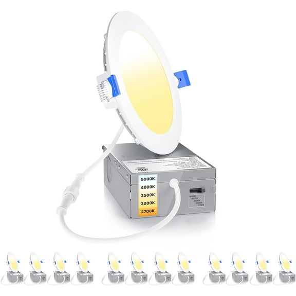 Ensenior 12 Pack 4 Inch LED Recessed Ceiling Light, Dimmable, 2700K-5000K 5CCT, 750LM 9W 120V, High Brightness Canless Wafer Downlight - ETL&FCC&IC