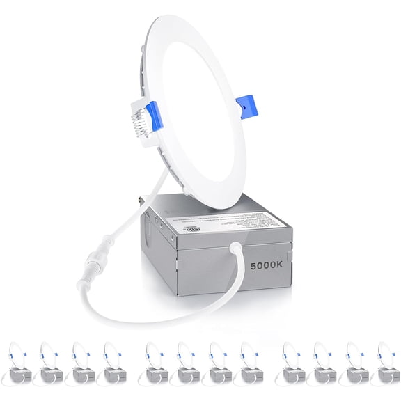 Ensenior 12 Pack 4 Inch LED Recessed Ceiling Light, Dimmable, 5000K Daylight, 750LM 9W 120V, High Brightness Canless Wafer Downlight - ETL&FCC&IC