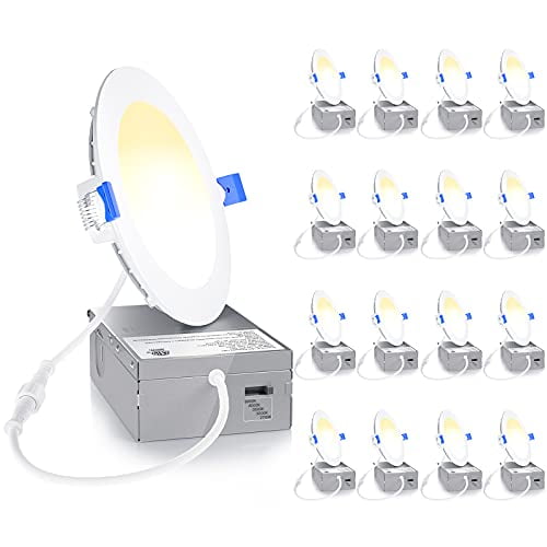 Ensenior 16 Pack 4 Inch Ultra-Thin LED Recessed Light with Junction Box, 9W 75W