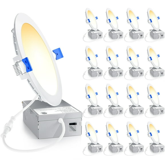 Ensenior 16 Pack 6 Inch LED Recessed Ceiling Light, Dimmable, 2700K-5000K 5CCT, 1050LM 12W 120V, High Brightness Canless Wafer Downlight - ETL&FCC&IC