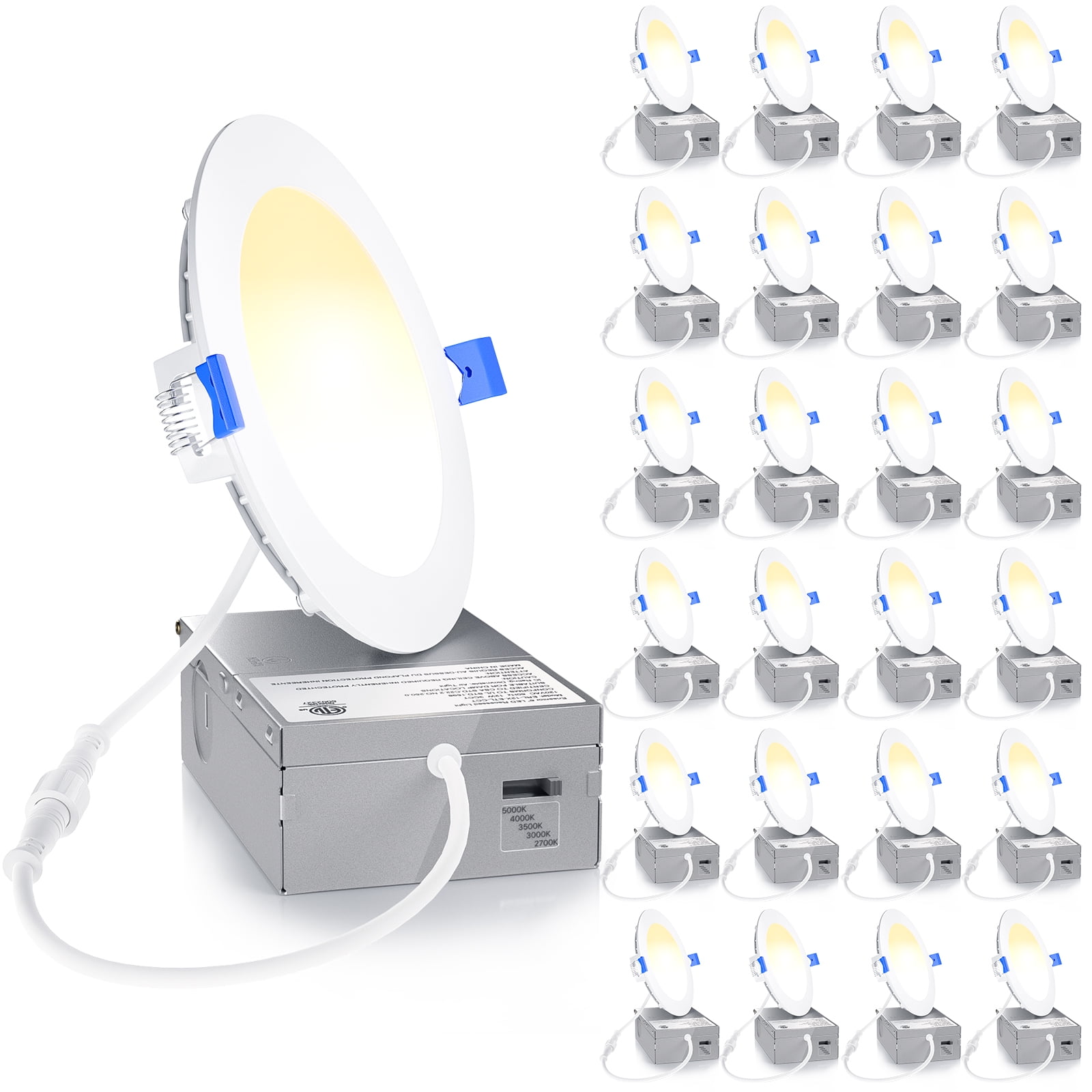 Ultra-Thin Adjustable White LED Recessed Ceiling Lights, 4-Inch, 24-Pack