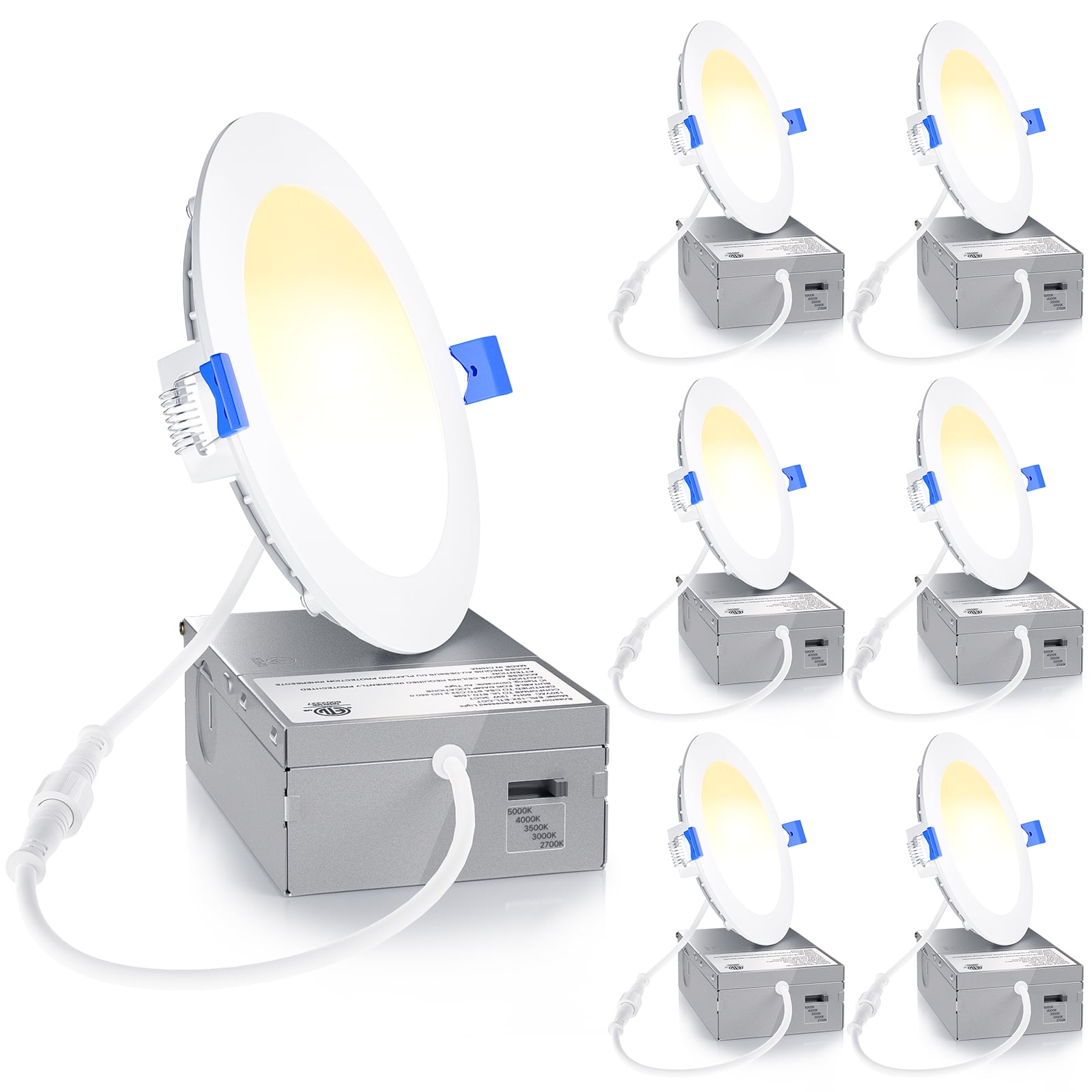 Ensenior 6 Pack 4 Inch LED Recessed Ceiling Light, Dimmable, 2700K-5000K 5CCT, 750LM 9W 120V, High Brightness Canless Wafer Downlight - ETL&FCC&IC