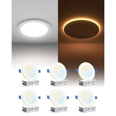 Ensenior 6 Pack 4 Inch LED Recessed Ceiling Light with Night Light, Dimmable, 2700K-5000K 5CCT, 750LM 9W 120V, High Brightness Canless Wafer Downlight - FCC