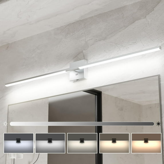 Ensenior Modern Bathroom Vanity Light 48 inch, Built-in Dimmer, 28W Dimmable 5CCT Led Bathroom Light Fixture Over Mirror, Silver Bar Vanity Light for Bathroom Mirror Cabinets Bedroom-FCC Certificated