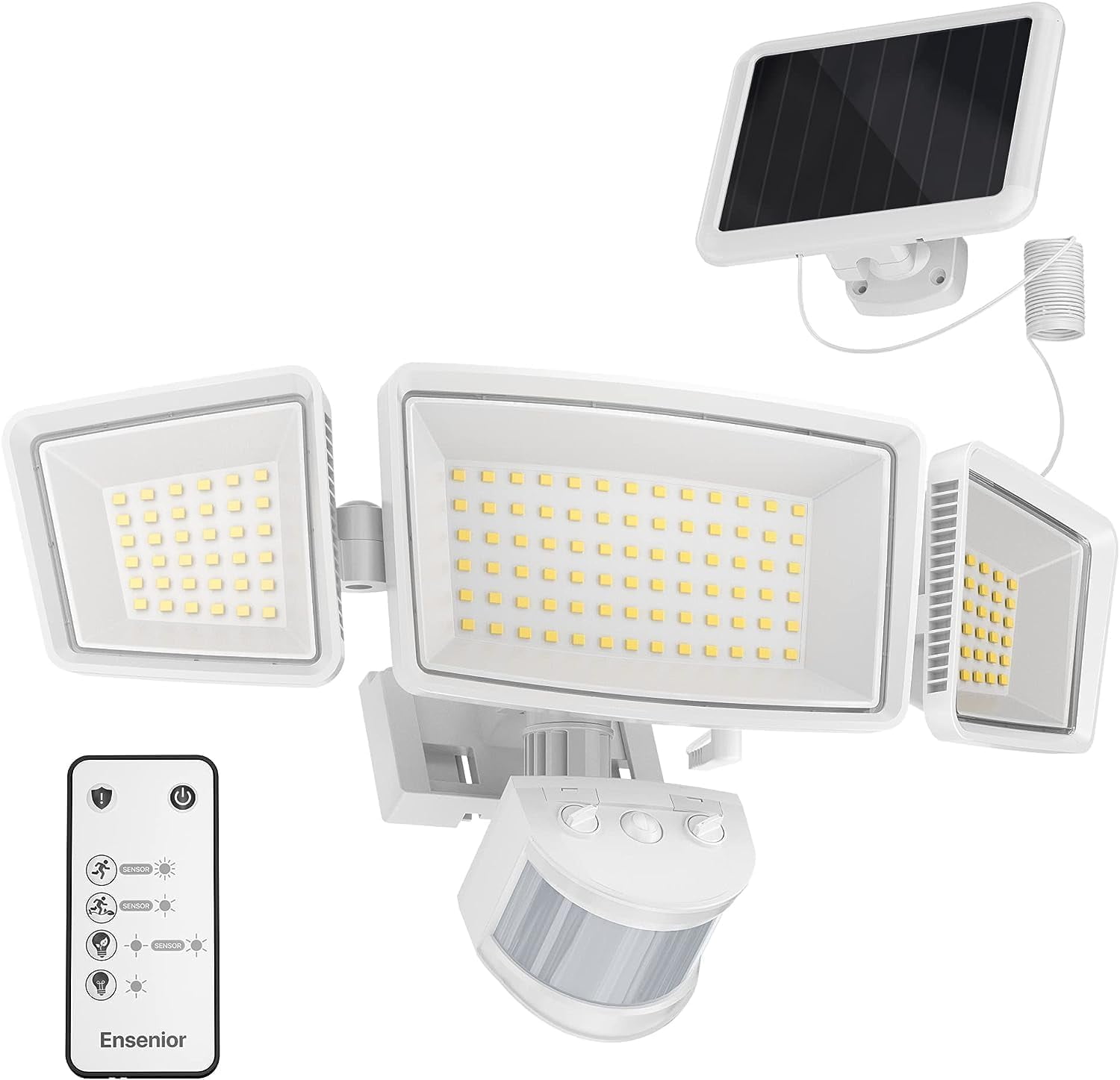 Ensenior Solar Motion Light, 3 Heads Solar Security Light, Solar Flood ...