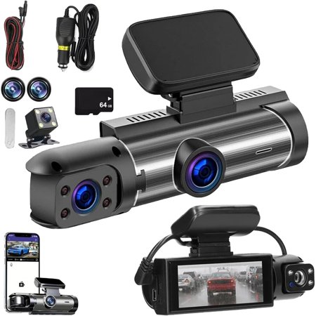 Ensey Front and Rear Dash Camera, 2025 New 1080p Enesy Dash Cam with 64GB Card, Wireless WiFi Connection, HD Night Vision Dual Video Recording, Motion Detection