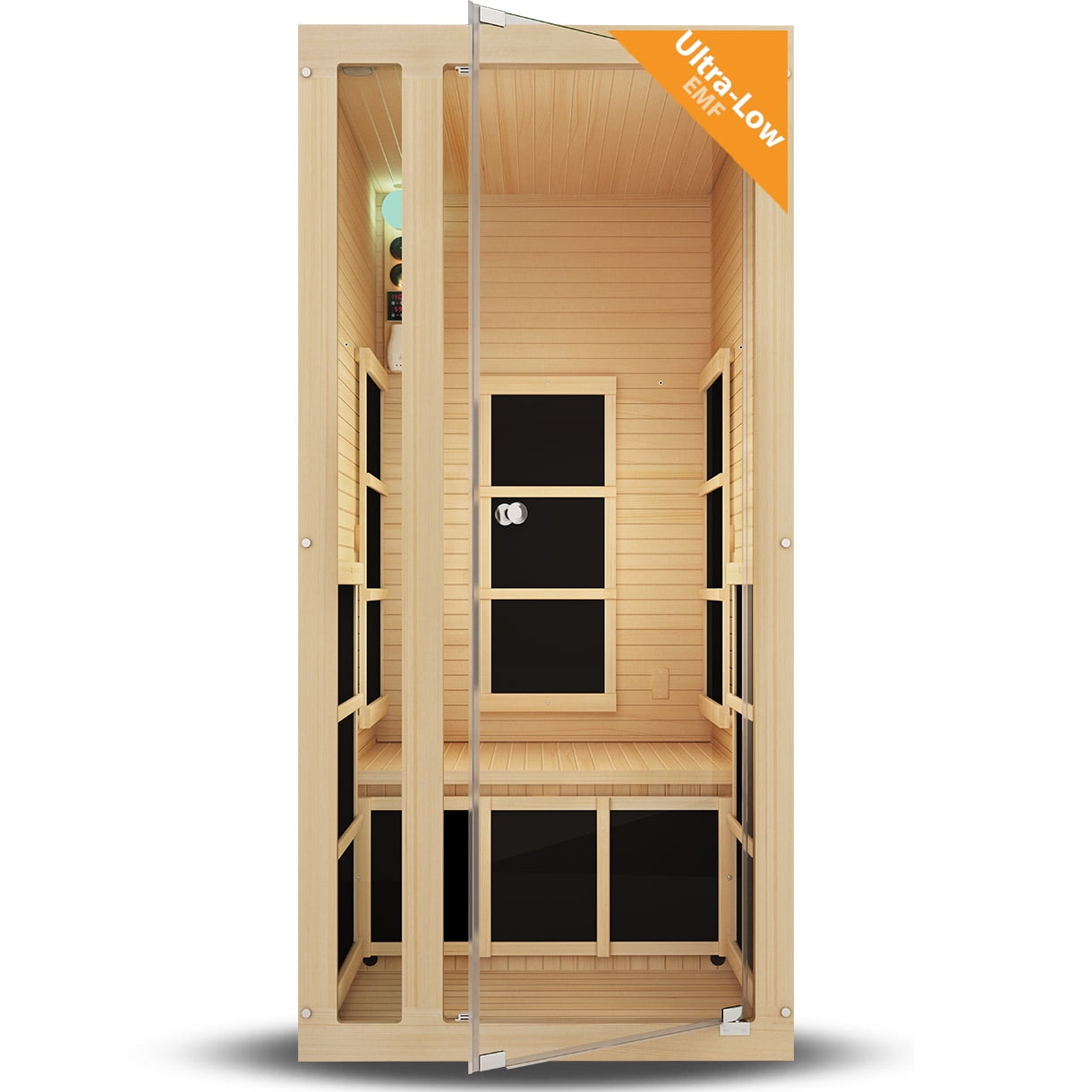 JNH Lifestyles Ensi 1 Person Wooden Canadian Hemlock Indoor Far Infrared Sauna with Carbon Fiber Heaters