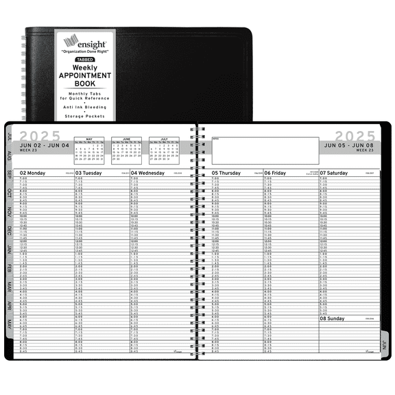 Ensight Appointment Books & Planner - July 2024 to June 2025 - Tabs, Hourly, Daily, Weekly & Monthly - Business & Personal-Black