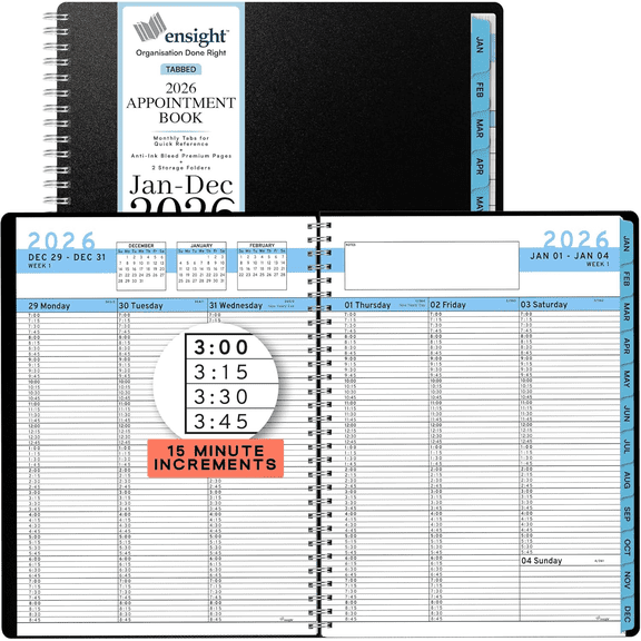 Ensight 2026 Appointment Book and Planner 8.5" x 11" Large Hourly Weekly Daily Schedule Book with Tabs, 15 Minute Time Slots, Calendar Organizer Jan 2026–Dec 2026 Appointment Planner - Blue