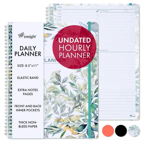 Ensight Daily Hourly Undated Planner 8.5 X 11 With Notes Section - Floral