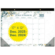 Ensight Desks Calendar 2024 - Thick Paper, Clear Protectors - Notes Section & Holidays -  17"x12" - Floral