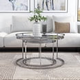 thumbnail image 1 of Ensigne Metal 2-Piece Round Nesting Table Set, Chrome and Gray, 1 of 7