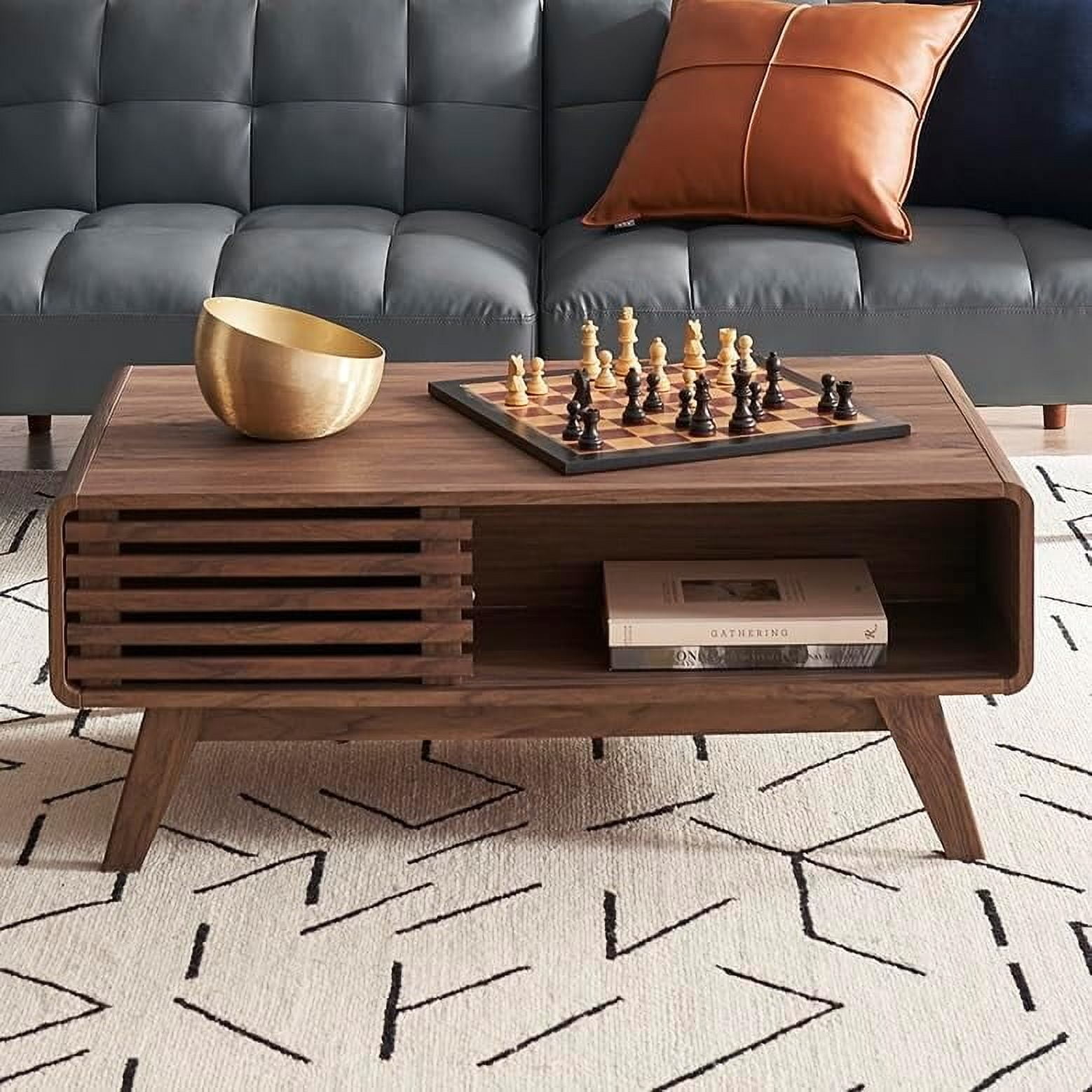 Ensley Coffee Table, Mid Century Modern Table with Storage, Farmhouse ...