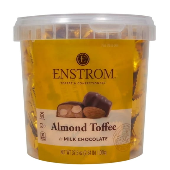 Enstrom Almond Toffee in Milk Chocolate, Handcrafted Gluten Free All Natural Chocolate Candy with Soft and Crunchy Texture for Christmas Holiday Candy Buffet Gifts and Party Favors 2.34 LB