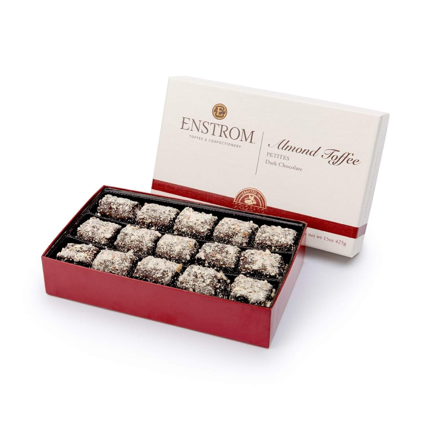 Enstrom Dark Chocolate Almond Toffee Petites 15oz box Bitesize