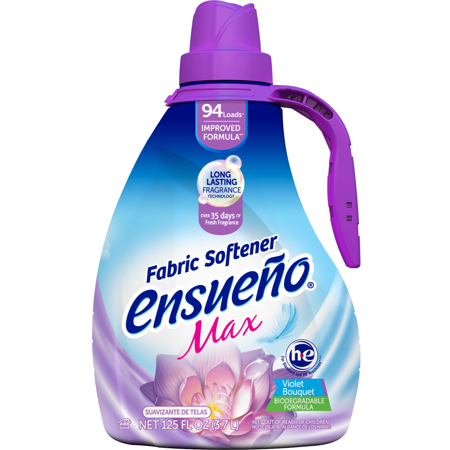Ensueno - Hypoallergenic Liquid Laundry Fabric Softener, Violet Bouquet Scent with Plant Based Softening Extract- Color Safe Softness and Easy Ironing - 125 Fl Oz and 94 Laundry Loads Per Bottle
