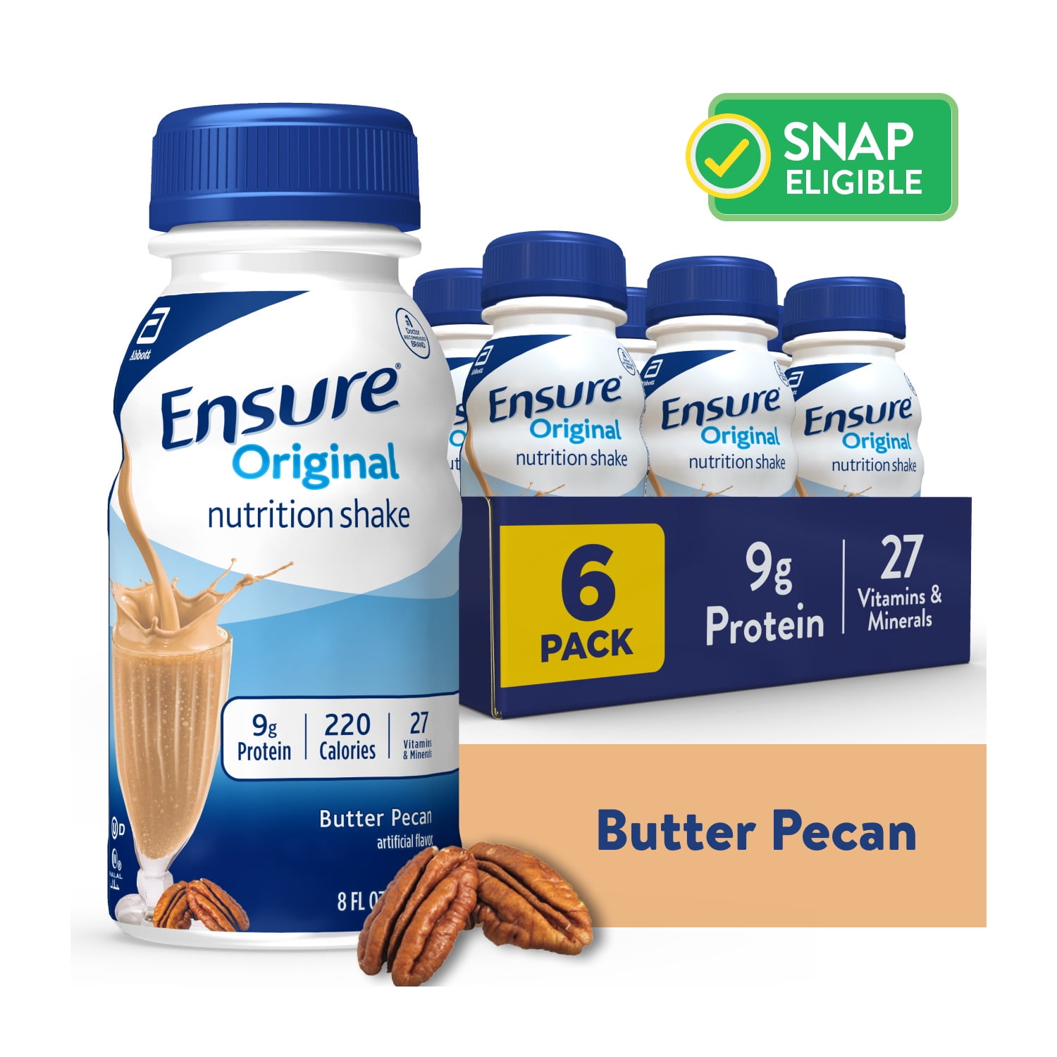 Ensure Original Meal Replacement Nutrition Shake, Butter Pecan, Ready to Drink, 8 fl oz, 6 Pack